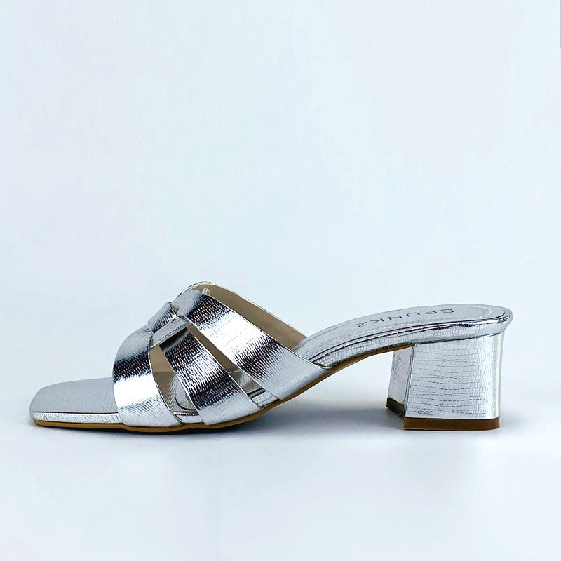 Solid Metallic Croc Pattern Strap Dressy Sandals