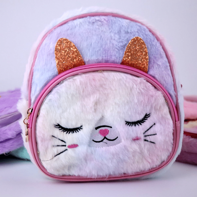 Cute LED Fluffy Kitty Cat Plush Backpack for Kindergarten