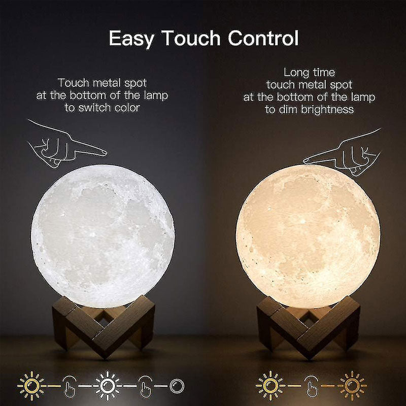 3D Moonlight Lamp Rechargeable Night Light with Wooden Stand Lunar Lamp