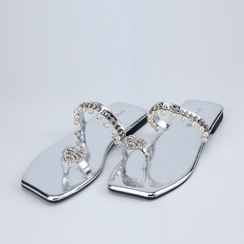 Fancy Kolhapuri Pearl Design Flat Toe Ring Toe Sandals
