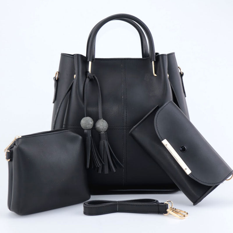 Women Handbag Set 3 in 1 Soft PU Leather Top Handle Handle Bag Wallet Purse with Long Strap