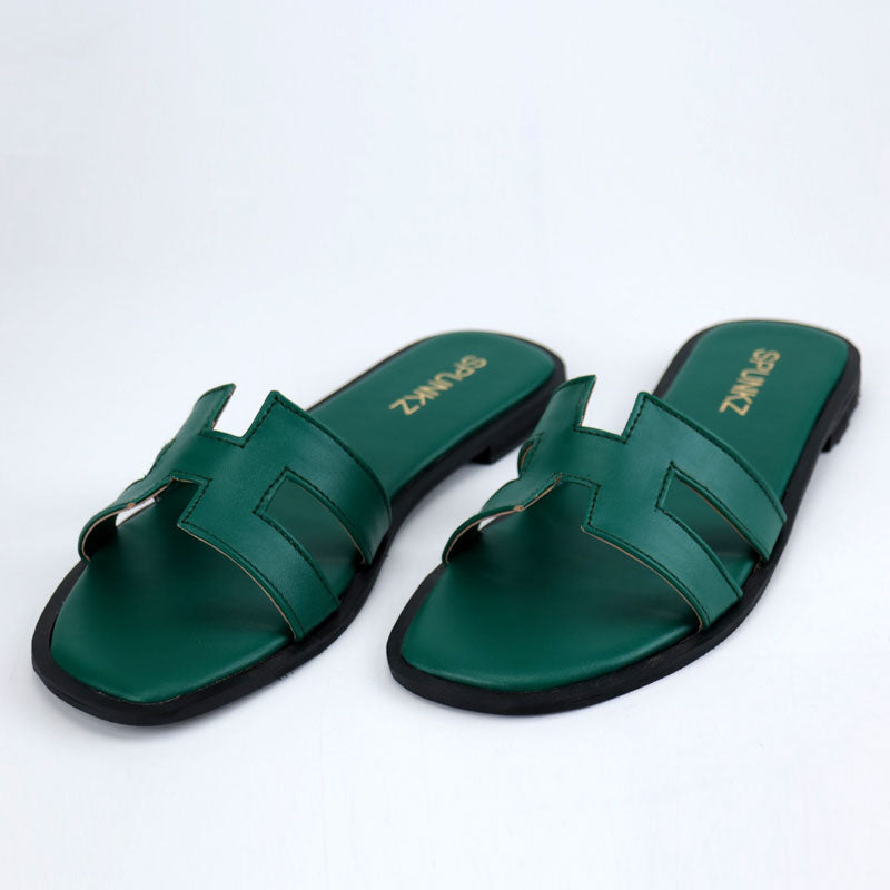 H Strap Leather Flat Casual Sandals