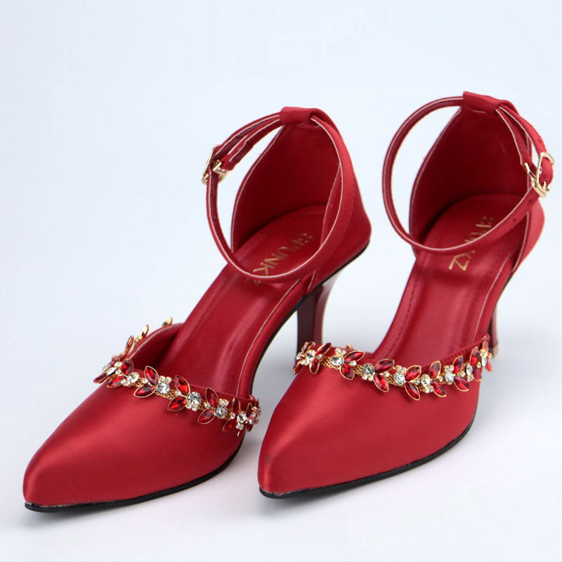 Marquise Rhinestones Pointed Toe Ankle Strap Heel Shoes