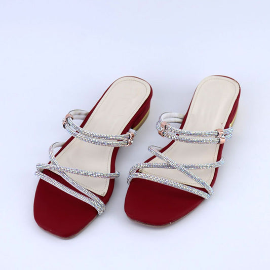 Ladies Fancy Rhinestone Cross Strap Low Heel Evening Sandal