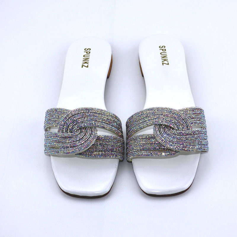 Sparkling Flats for Women Rhinestone Strap Slides