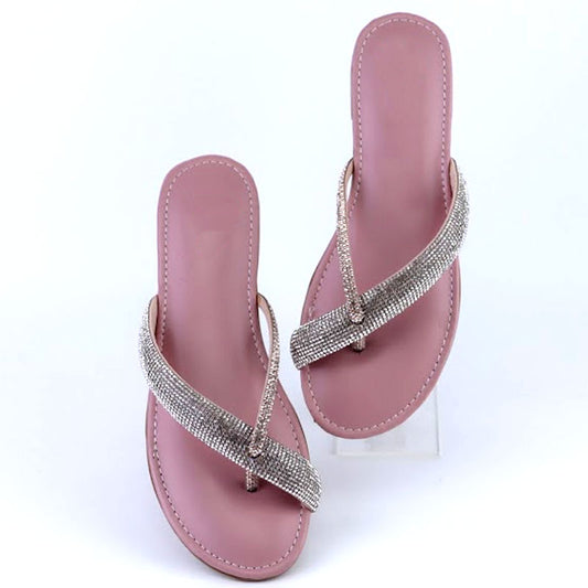 Women Rhinestone Fancy Flat Chappal Slide