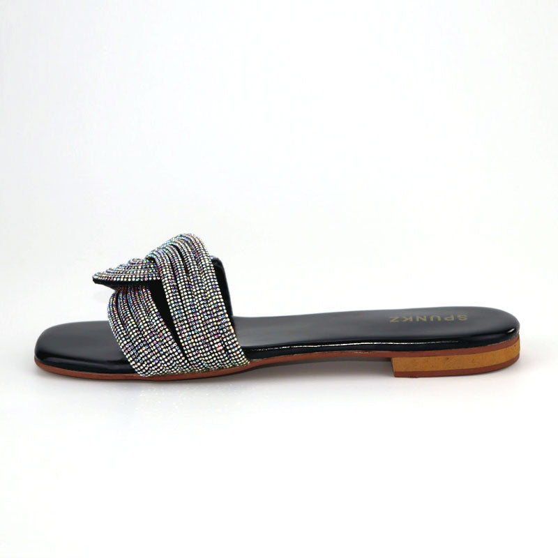 Sparkling Flats for Women Rhinestone Strap Slides