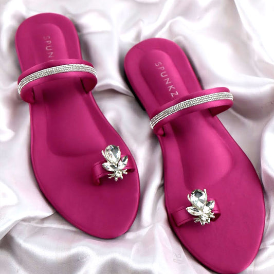 Spunkz Bee Thong Flats Fancy Rhinestone Strap Padded Sole Slipper