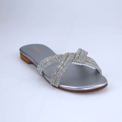 Rhinestone Twisted Slippers Women Flat Heel Open Toe Slim Slides