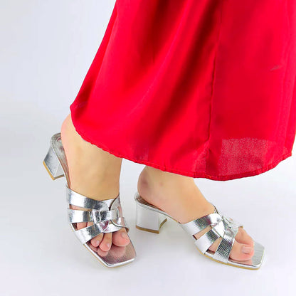 Solid Metallic Croc Pattern Strap Dressy Sandals