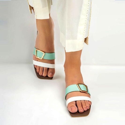 Spunkz Spring Fling Flat Sandal Leather Summer Slides for Women