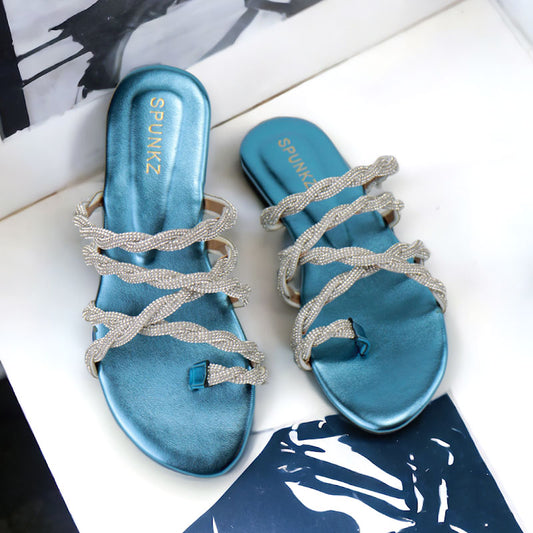 Spunkz Diamante Flat Slider Comfortable Open Toe Slip On Ladies Shoes –  Spunky Mart