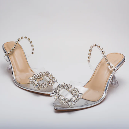 Spunkz Cinderella Rhinestone Heels Women Crystal Clear Mules Sandals