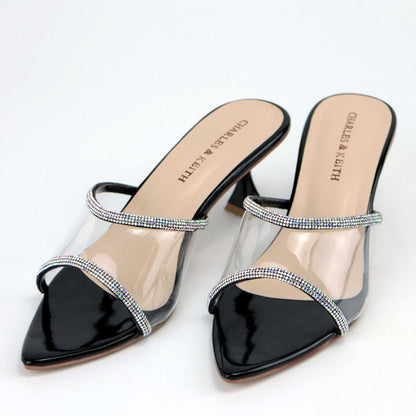 Elegant Clear Rhinestone Pointed Toe Kitten Heel for Girls in