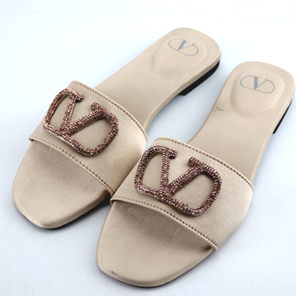 Rhinestone Buckle Satin Flat Slide Sandals -#1012 #22