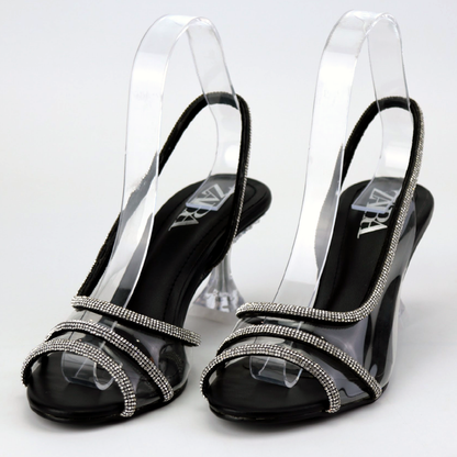 Rhinestone Vinyl High Heel Transparent Sandals