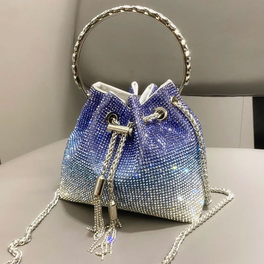 Shiny Crystal Clutch Purse Bucket Bag