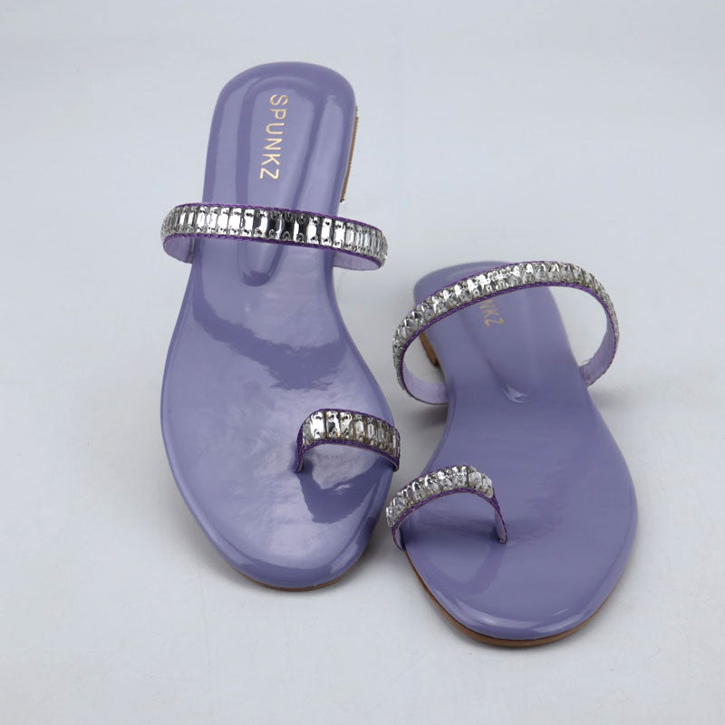 Crystal Embellished Slip On Kolhapuri Style Dressy Flip Flops Flats