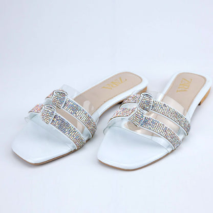 Rhinestone Strap Knot Sparkly Clear Flat Sandal  #9548 #22