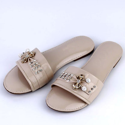 Women Soft Slides Bow Decor Shoes Round Toe Sandals Casual Flats