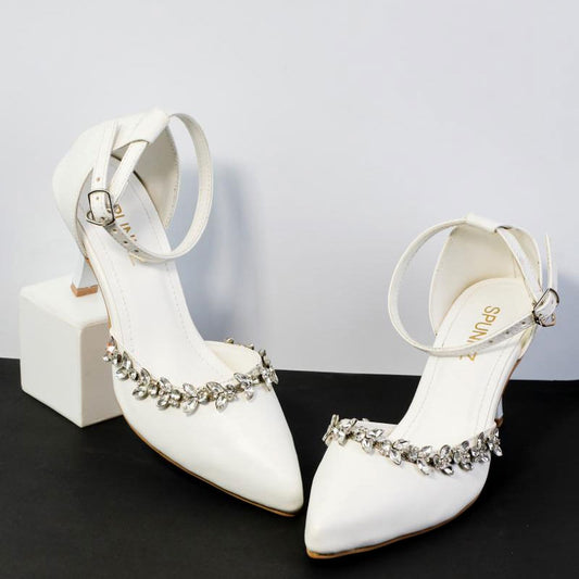 Marquise Rhinestones Pointed Toe Ankle Strap Heel Shoes