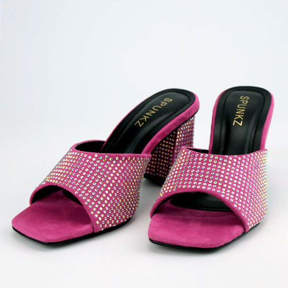 Spunkz Embellished Peep Toe Formal Thick Heeled Shoes