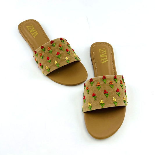 Traditional Flower Embroidered Flat Chappal