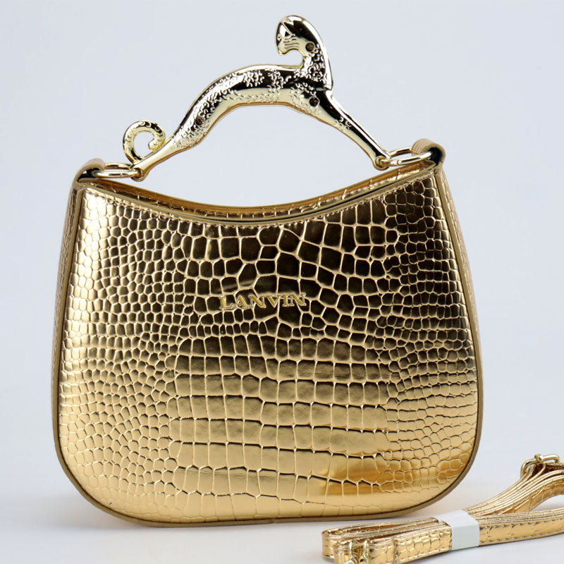 Luxurious Gold Jaguar Head Handle Statement Handbag