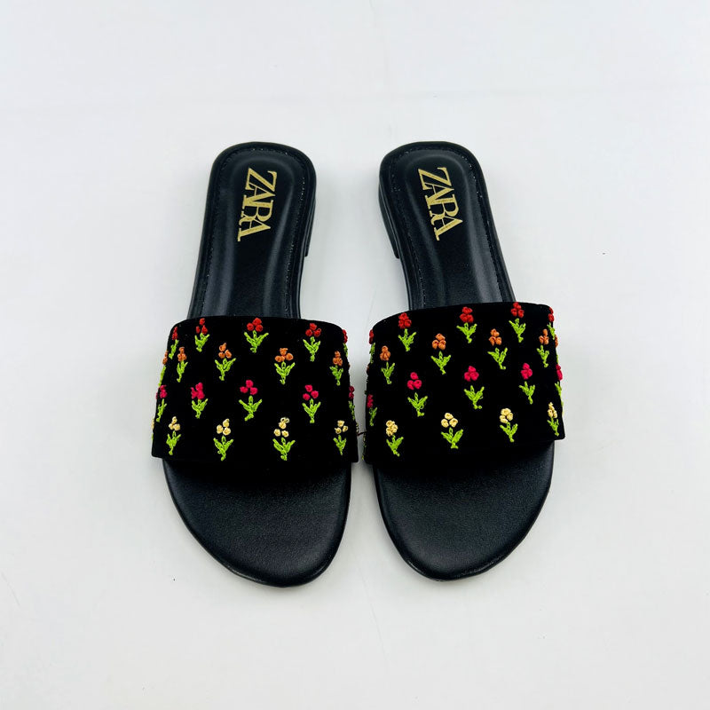 Traditional Flower Embroidered Flat Chappal