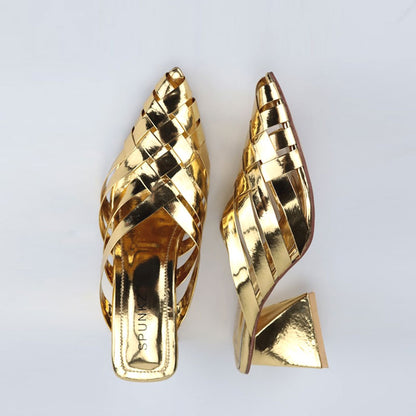 Vintage Cross Strap Pointed Toe Triangle Heel Shoes