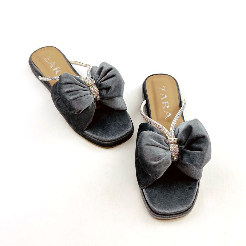 Velvet Bow Cushioned Wedges Platform Slide #10395 #22