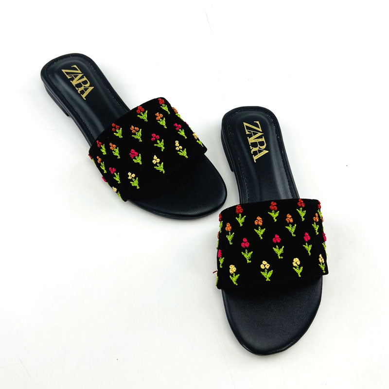 Traditional Flower Embroidered Flat Chappal