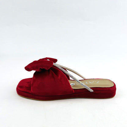 Velvet Bow Cushioned Wedges Platform Slide