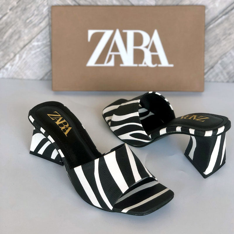 Zebra Heels - Women Chunky Block Heeled Leather Sandal