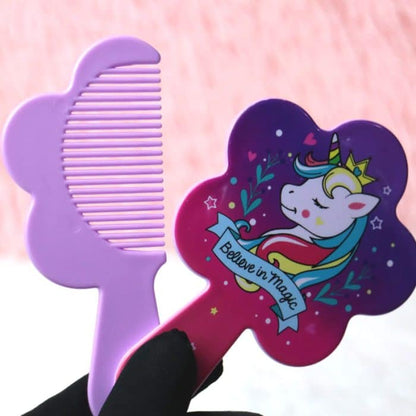 Cute Mini Hand Mirror Comb Set, Round Rose Flower Small Handheld Mirror and Comb Gift Set For Kids